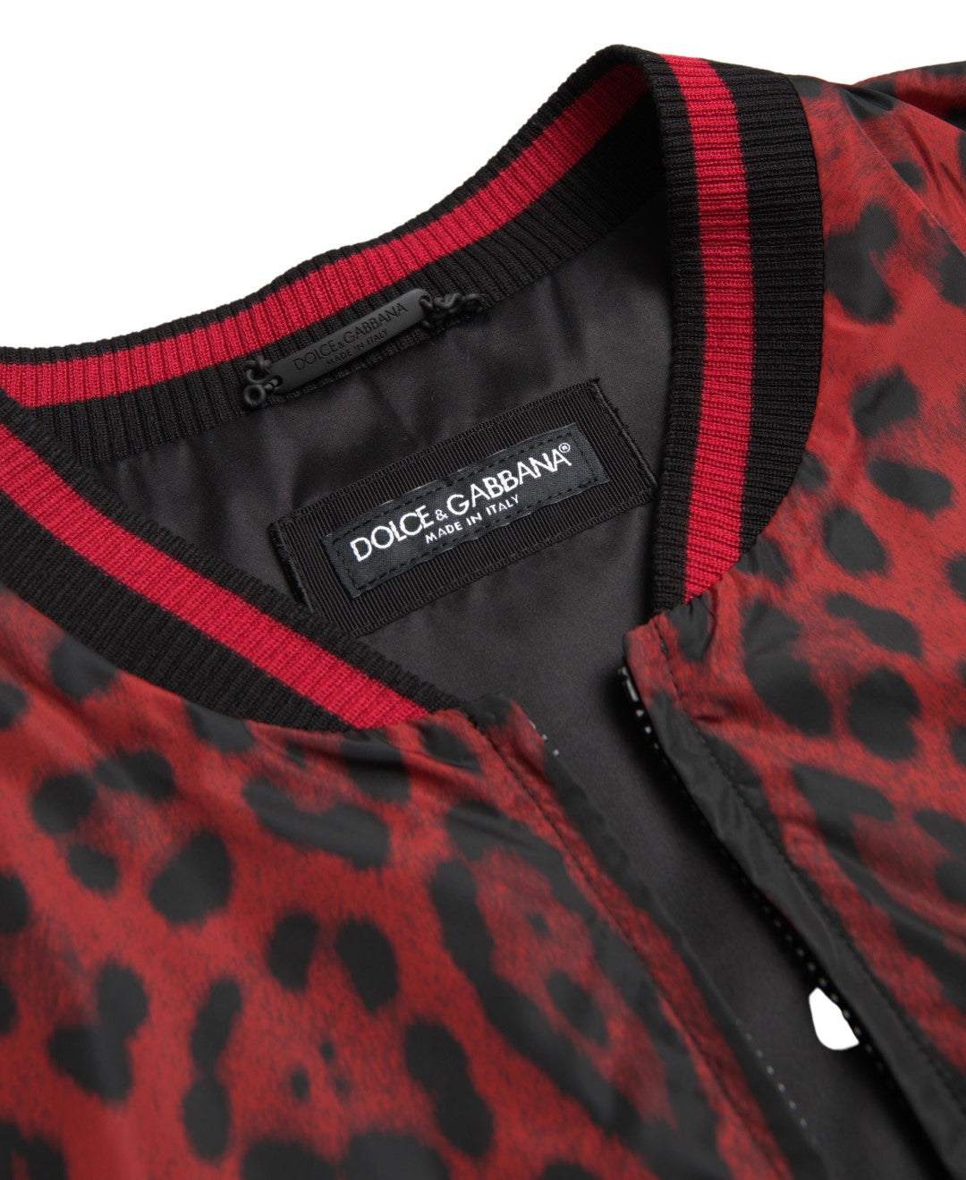 Red bomber jacket with leopard print