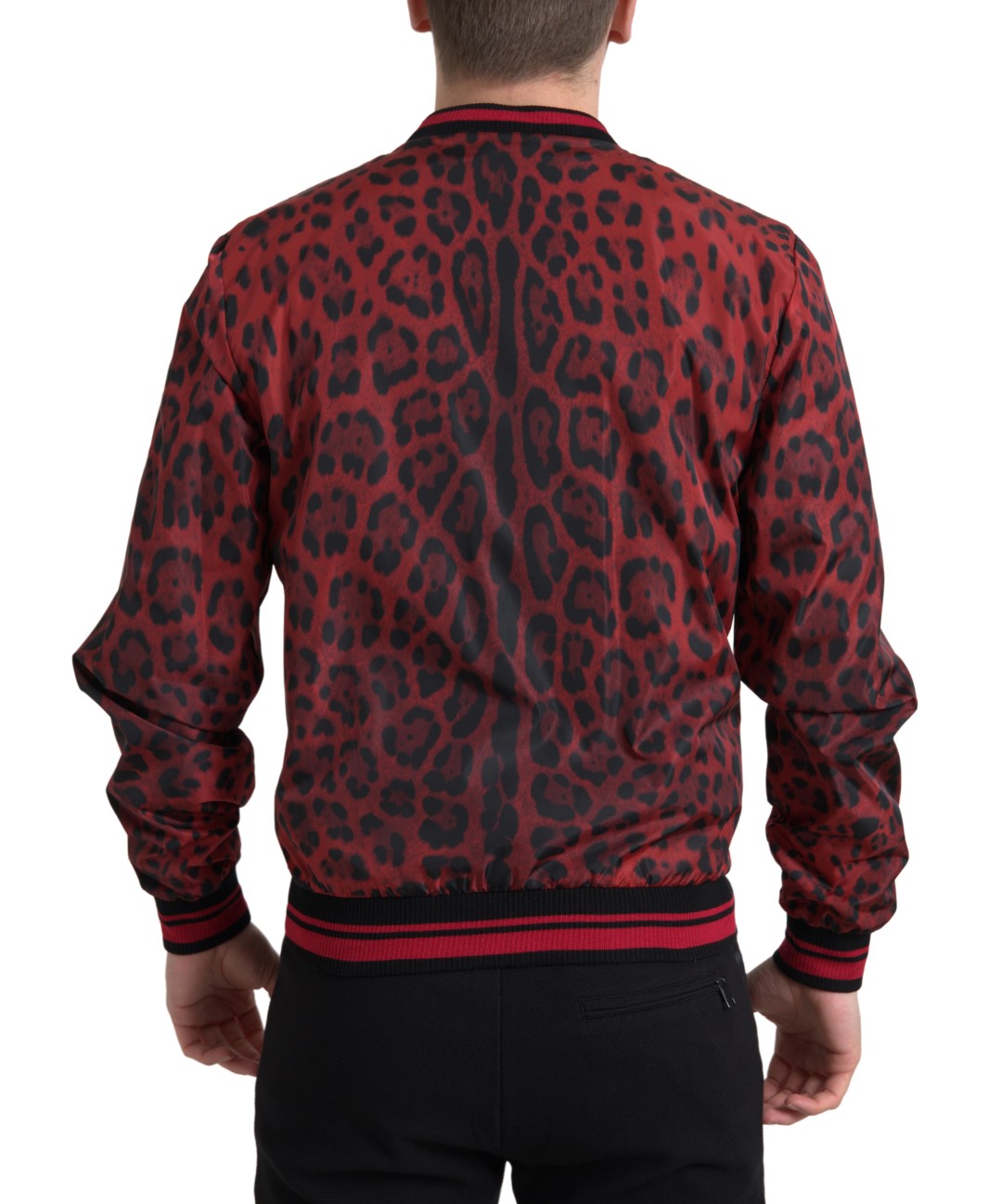 Red bomber jacket with leopard print