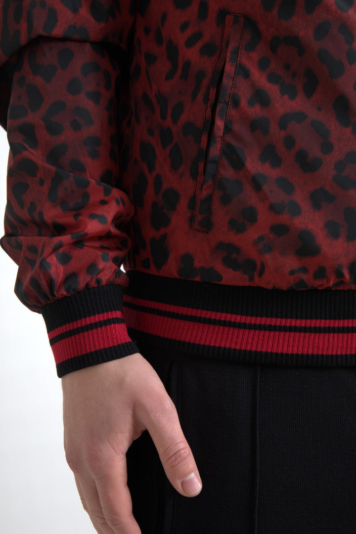Red bomber jacket with leopard print