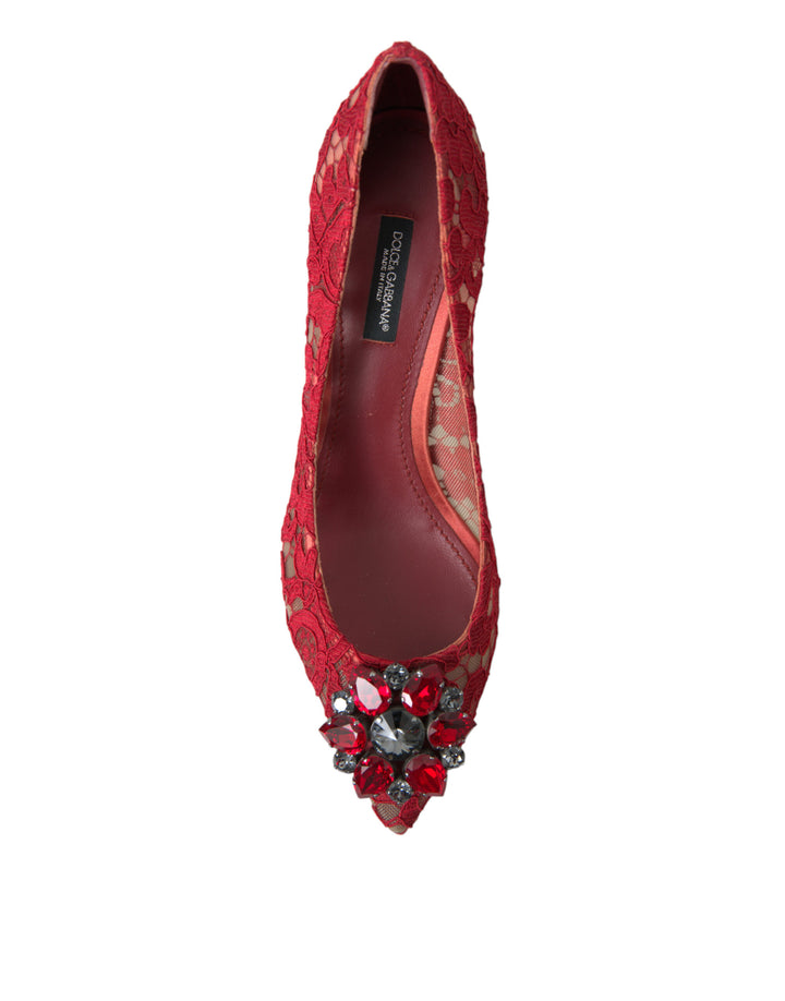 Bright red lace heels with crystals