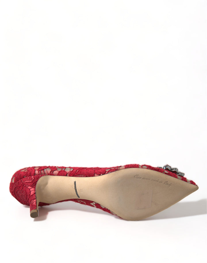 Bright red lace heels with crystals