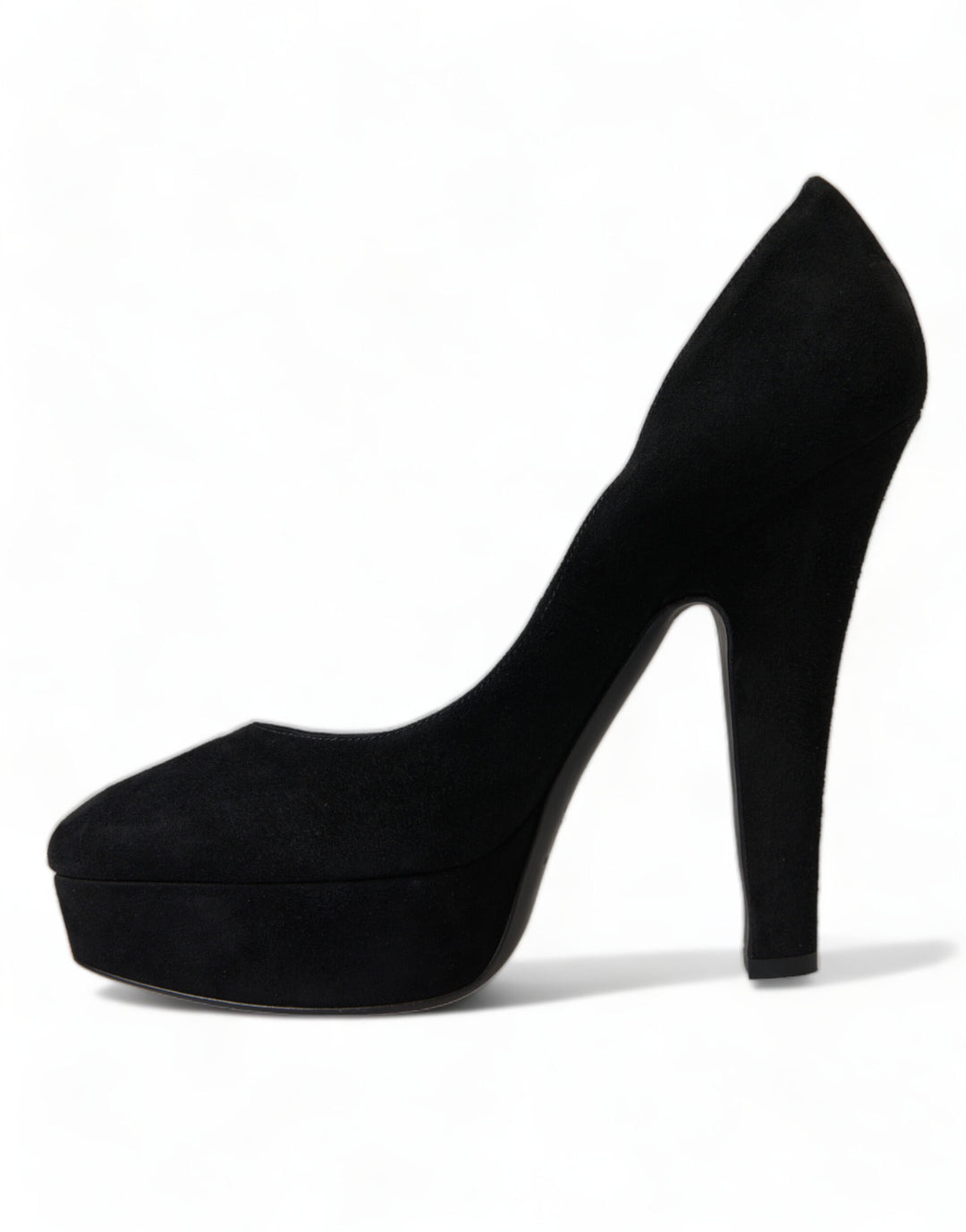 Black suede pumps with heel refinement
