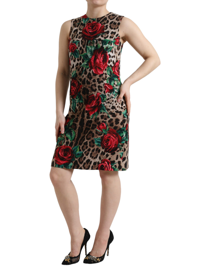 Dolce & Gabbana Elegantes Leopardenkleid mit Blumenmuster in A-Linie