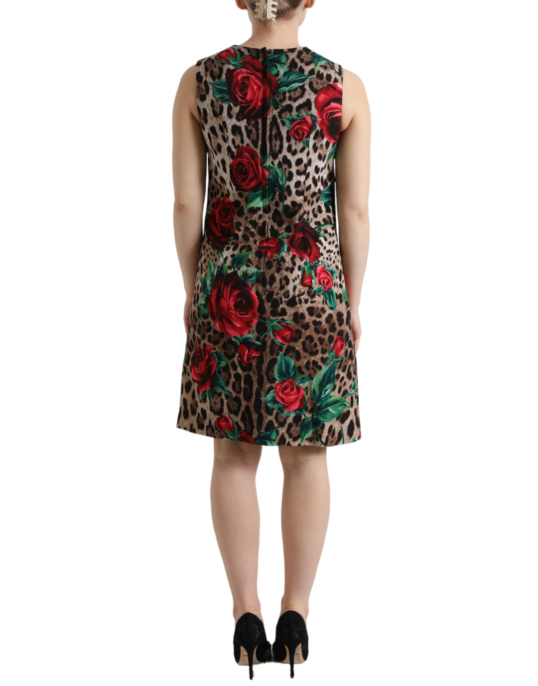 Dolce & Gabbana Elegantes Leopardenkleid mit Blumenmuster in A-Linie