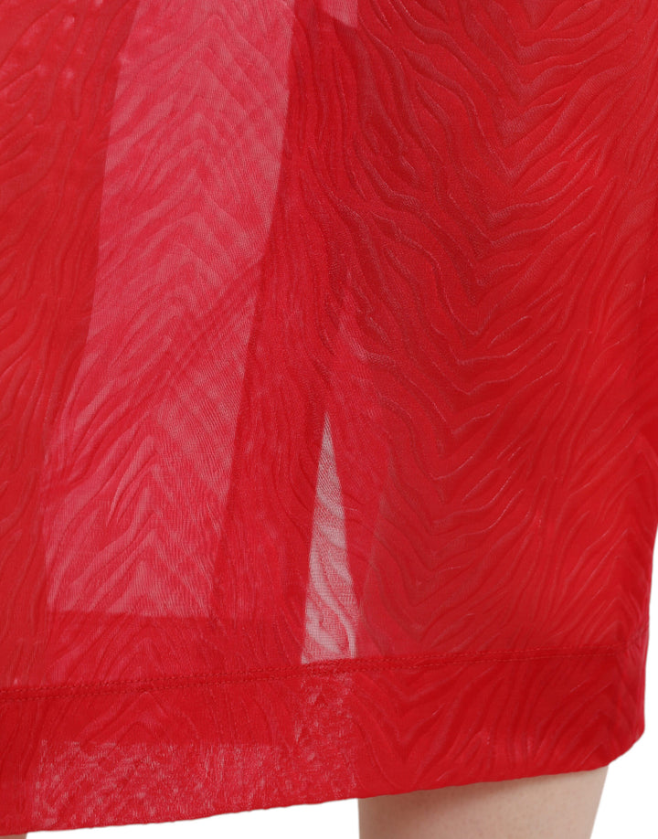 Chic red midi skirt with high waist and sheer fabric