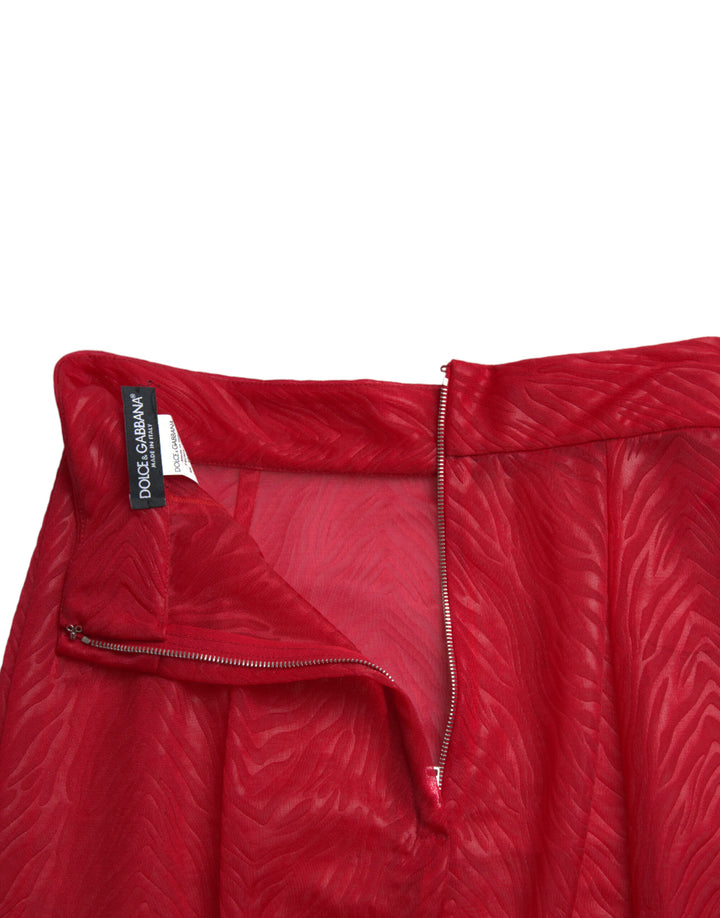 Chic red midi skirt with high waist and sheer fabric