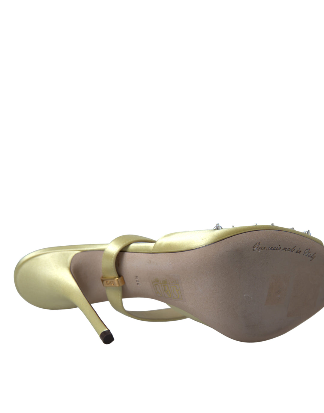 Gelbe Satin-Kristall Mary Janes Sandalen