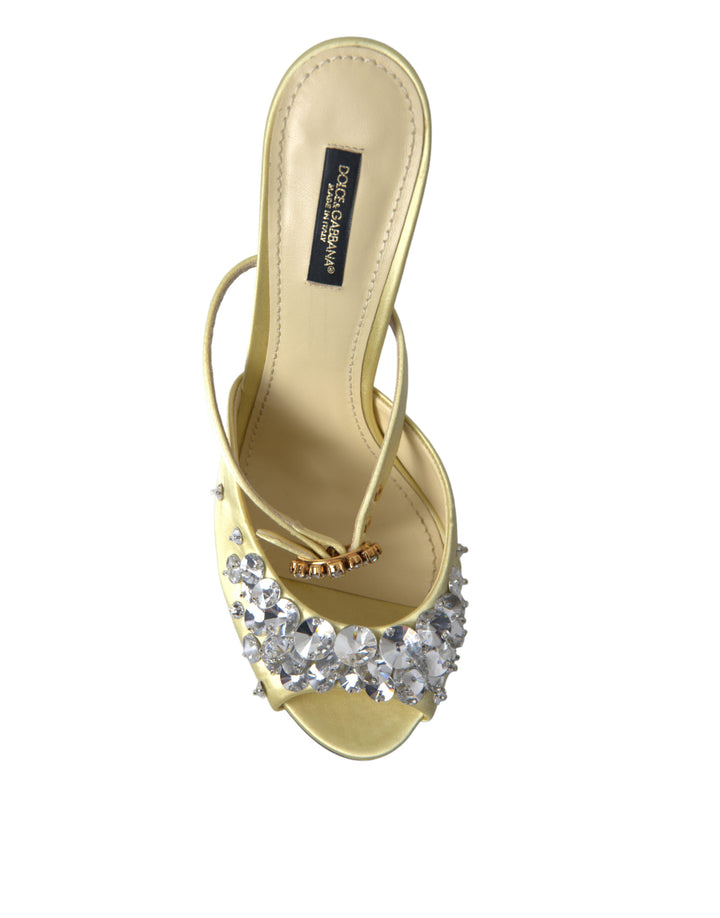 Gelbe Satin-Kristall Mary Janes Sandalen