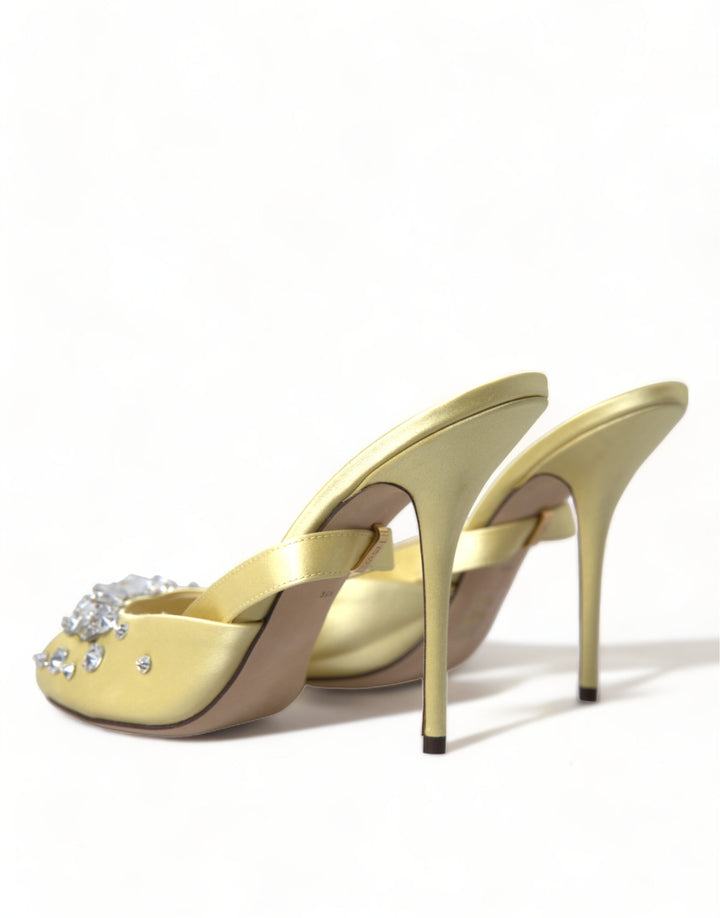 Gelbe Satin-Kristall Mary Janes Sandalen