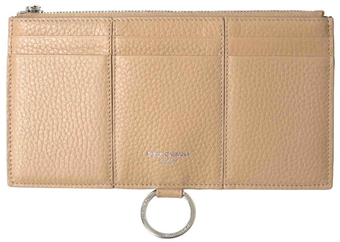 Elegant beige leather wallet with removable strap