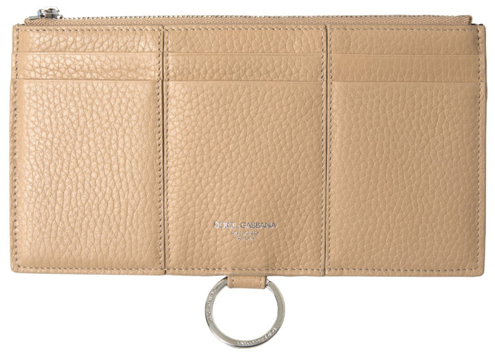 Elegant beige leather wallet with removable strap