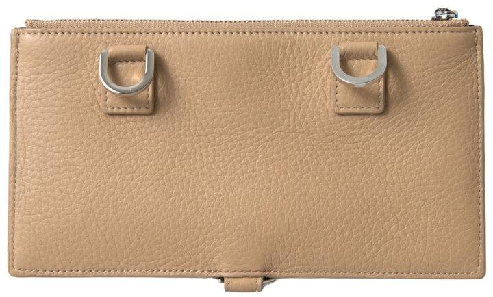 Elegant beige leather wallet with removable strap