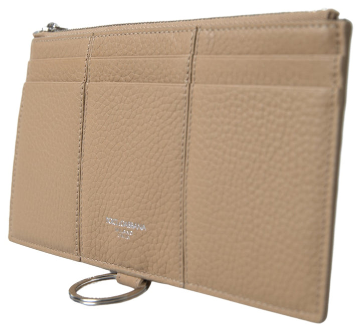 Elegant beige leather wallet with removable strap