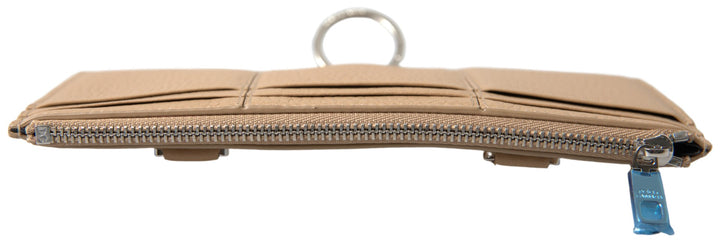 Elegant beige leather wallet with removable strap