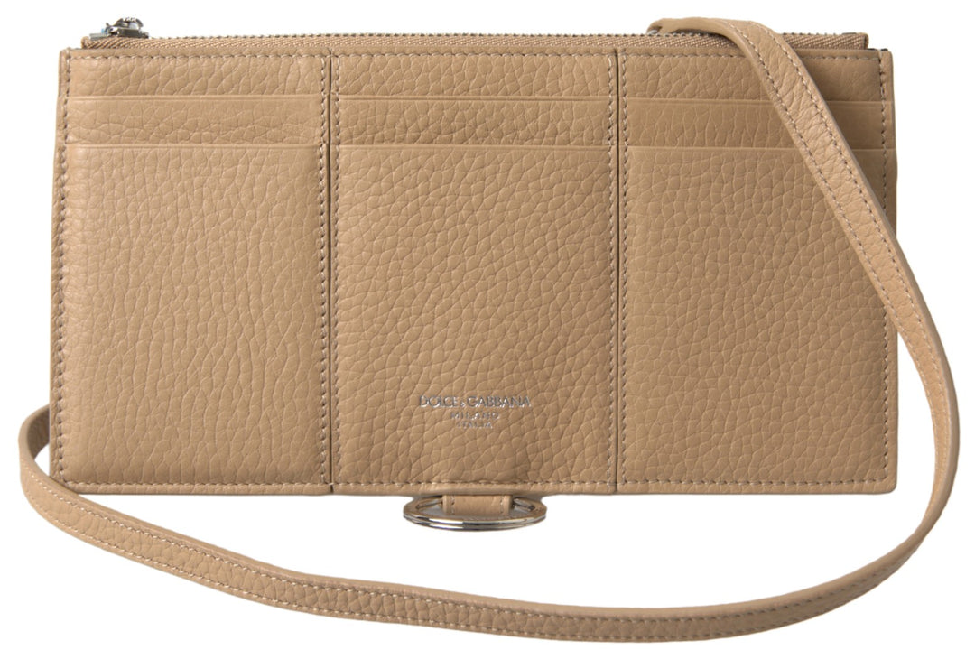 Elegant beige leather wallet with removable strap