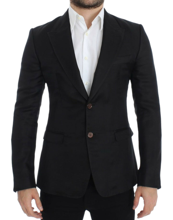 Eleganter schwarzer Zweiknopf-Blazer aus Seidenmischung