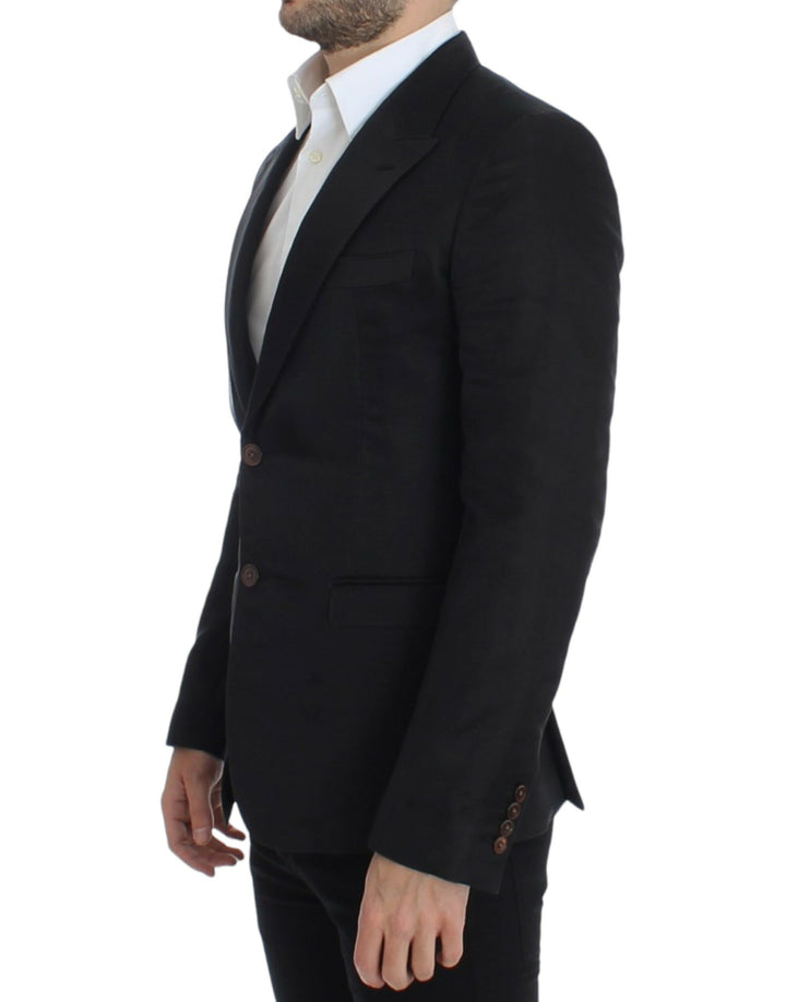 Eleganter schwarzer Zweiknopf-Blazer aus Seidenmischung