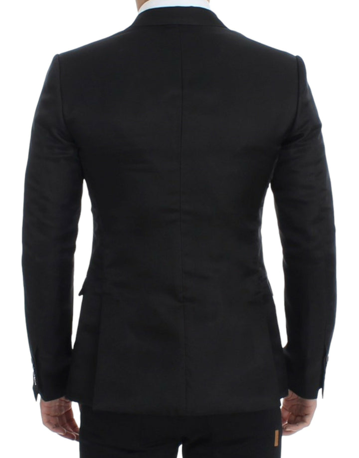 Eleganter schwarzer Zweiknopf-Blazer aus Seidenmischung