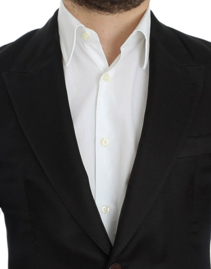 Eleganter schwarzer Zweiknopf-Blazer aus Seidenmischung