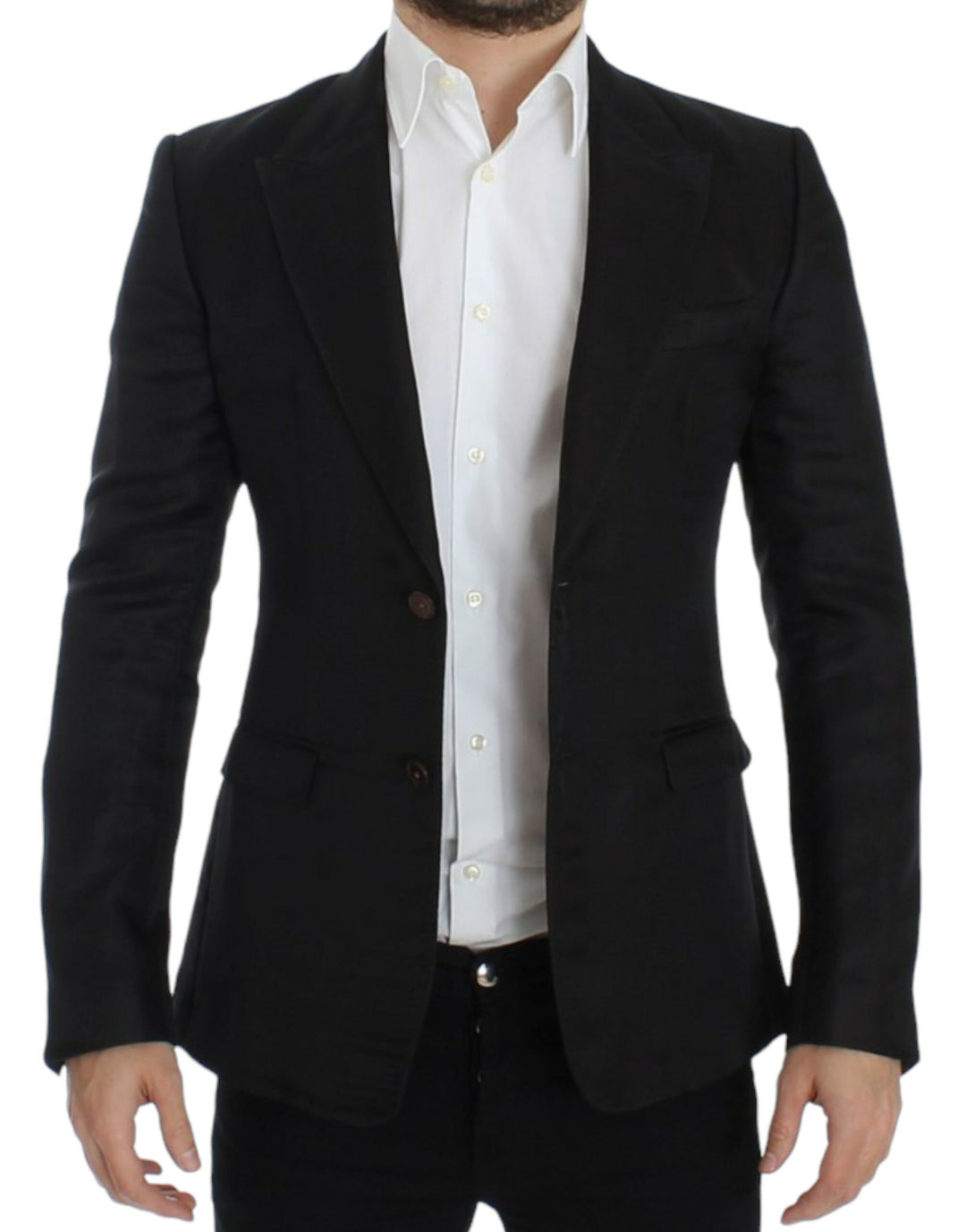 Eleganter schwarzer Zweiknopf-Blazer aus Seidenmischung