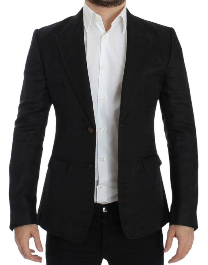 Eleganter schwarzer Zweiknopf-Blazer aus Seidenmischung