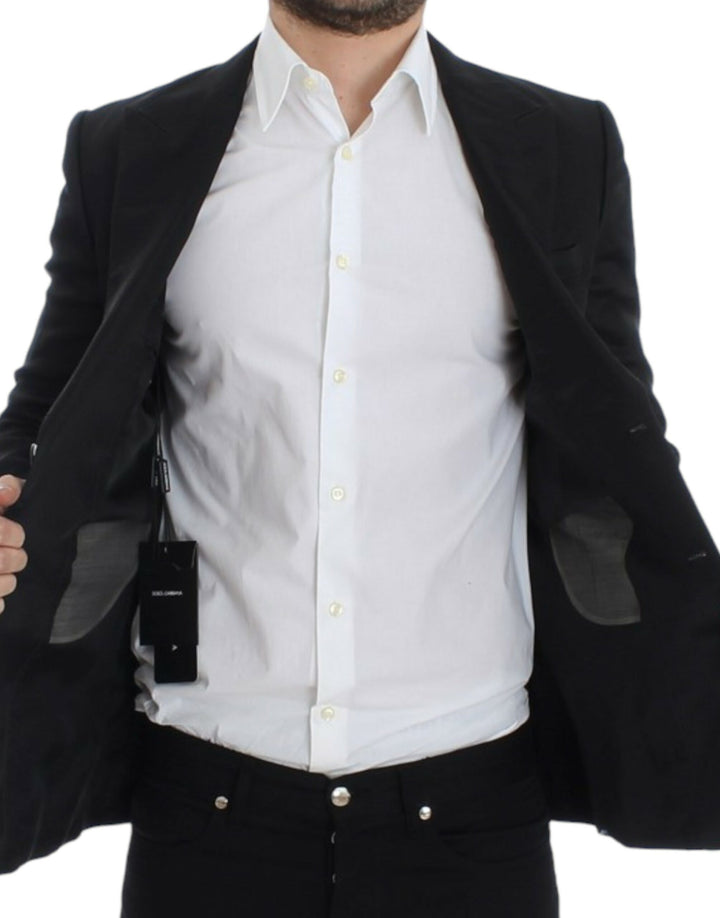Eleganter schwarzer Zweiknopf-Blazer aus Seidenmischung