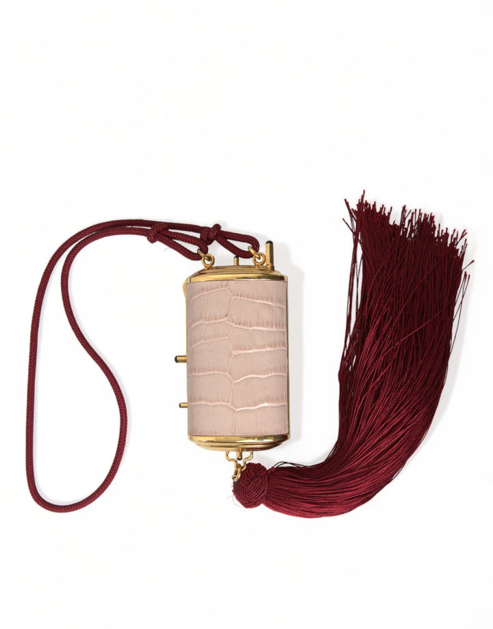 Exotic pink leather mini mirror bag with tassel