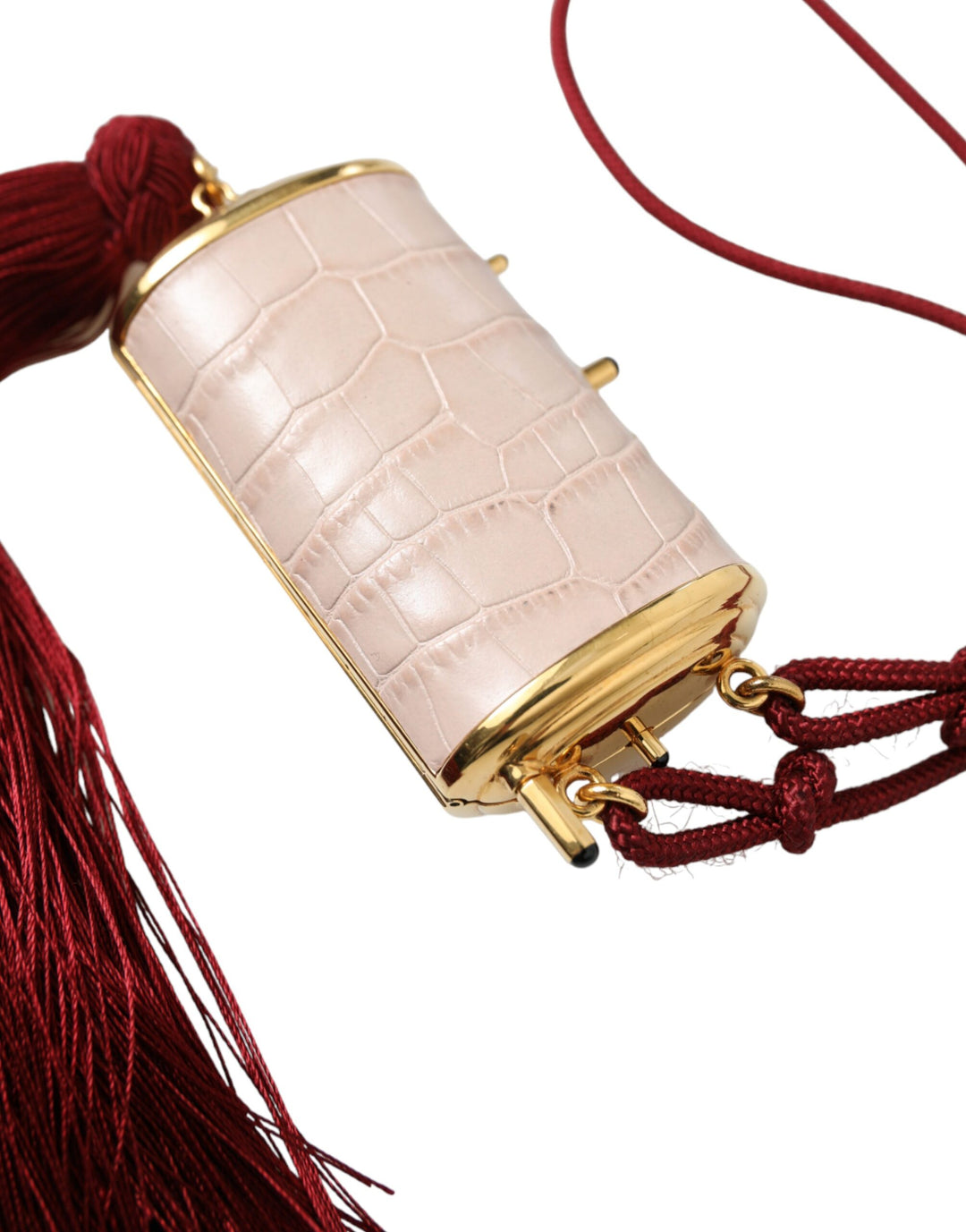 Exotic pink leather mini mirror bag with tassel
