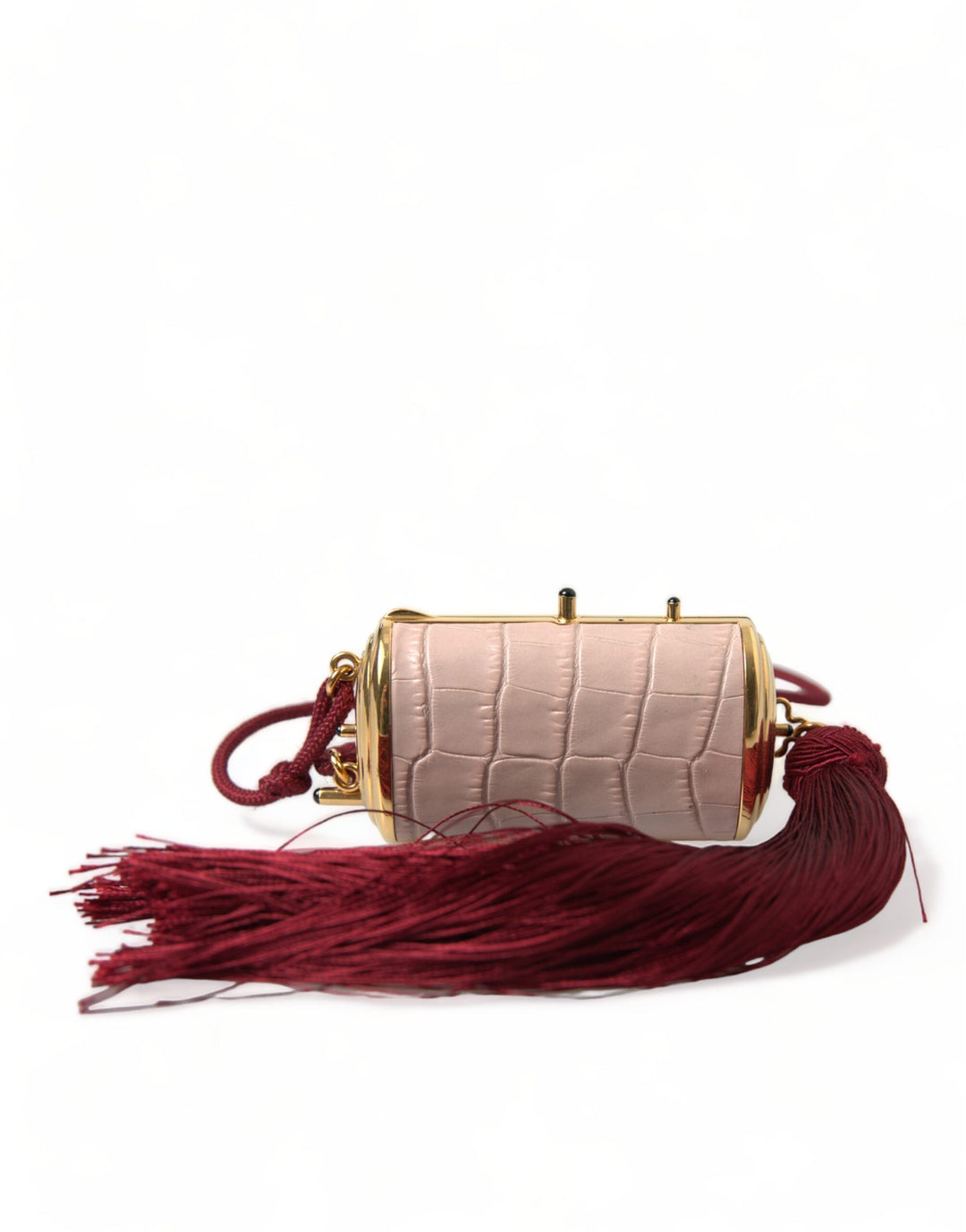 Exotic pink leather mini mirror bag with tassel