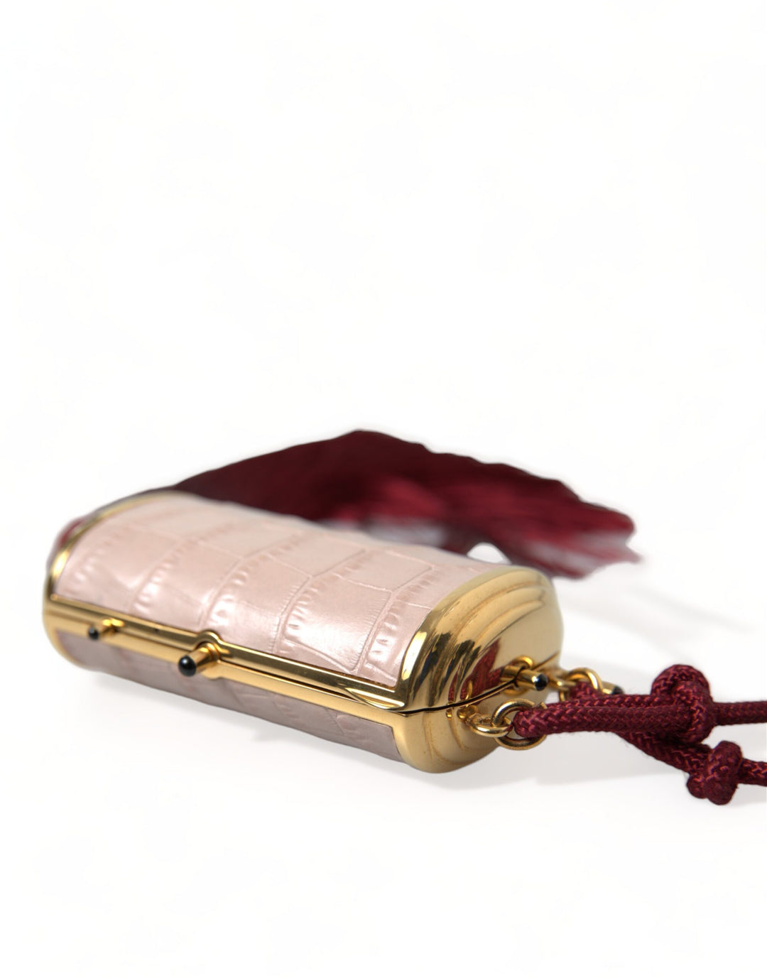 Exotic pink leather mini mirror bag with tassel