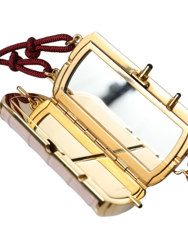Exotic pink leather mini mirror bag with tassel