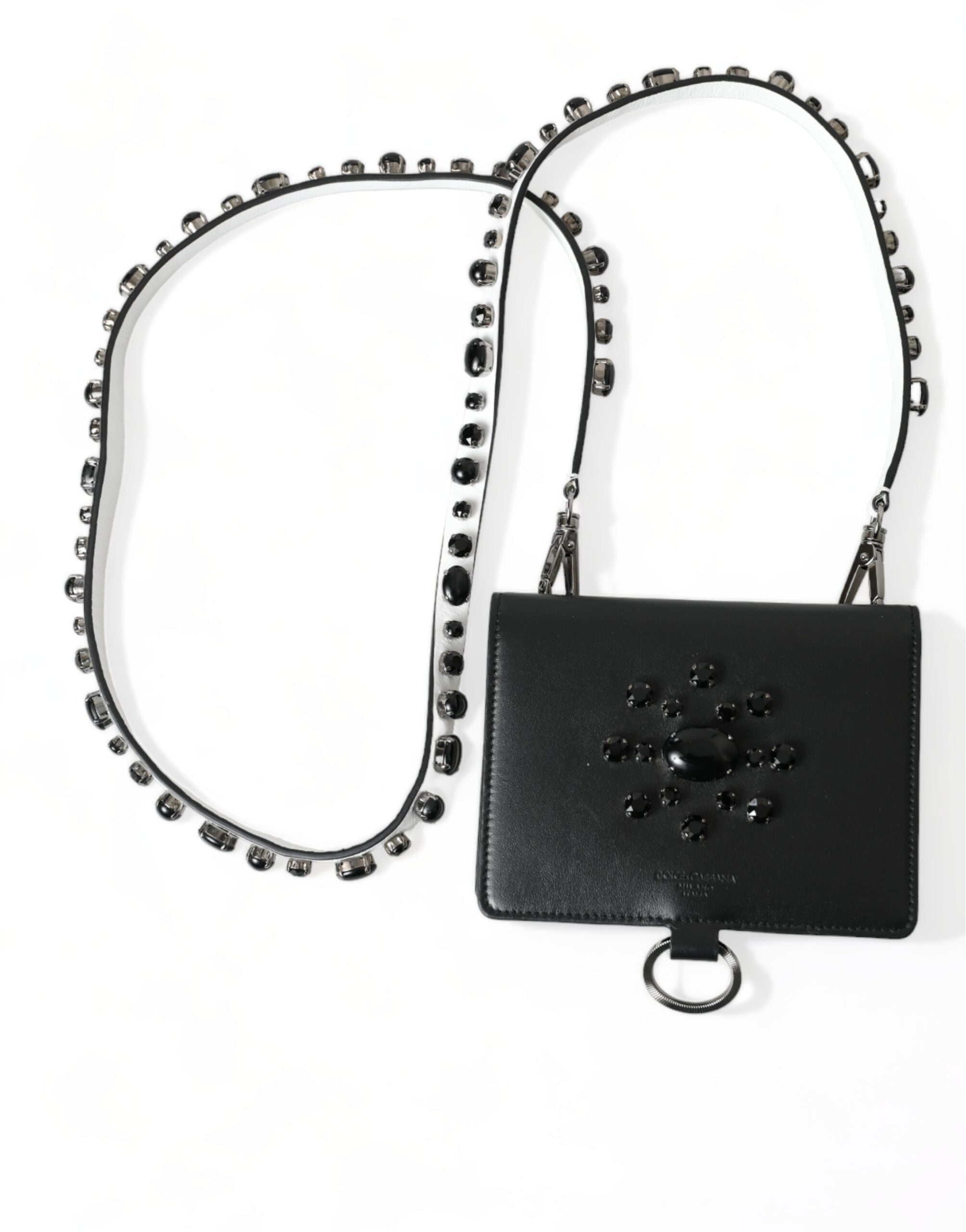 Elegant black leather crystal card holder wallet