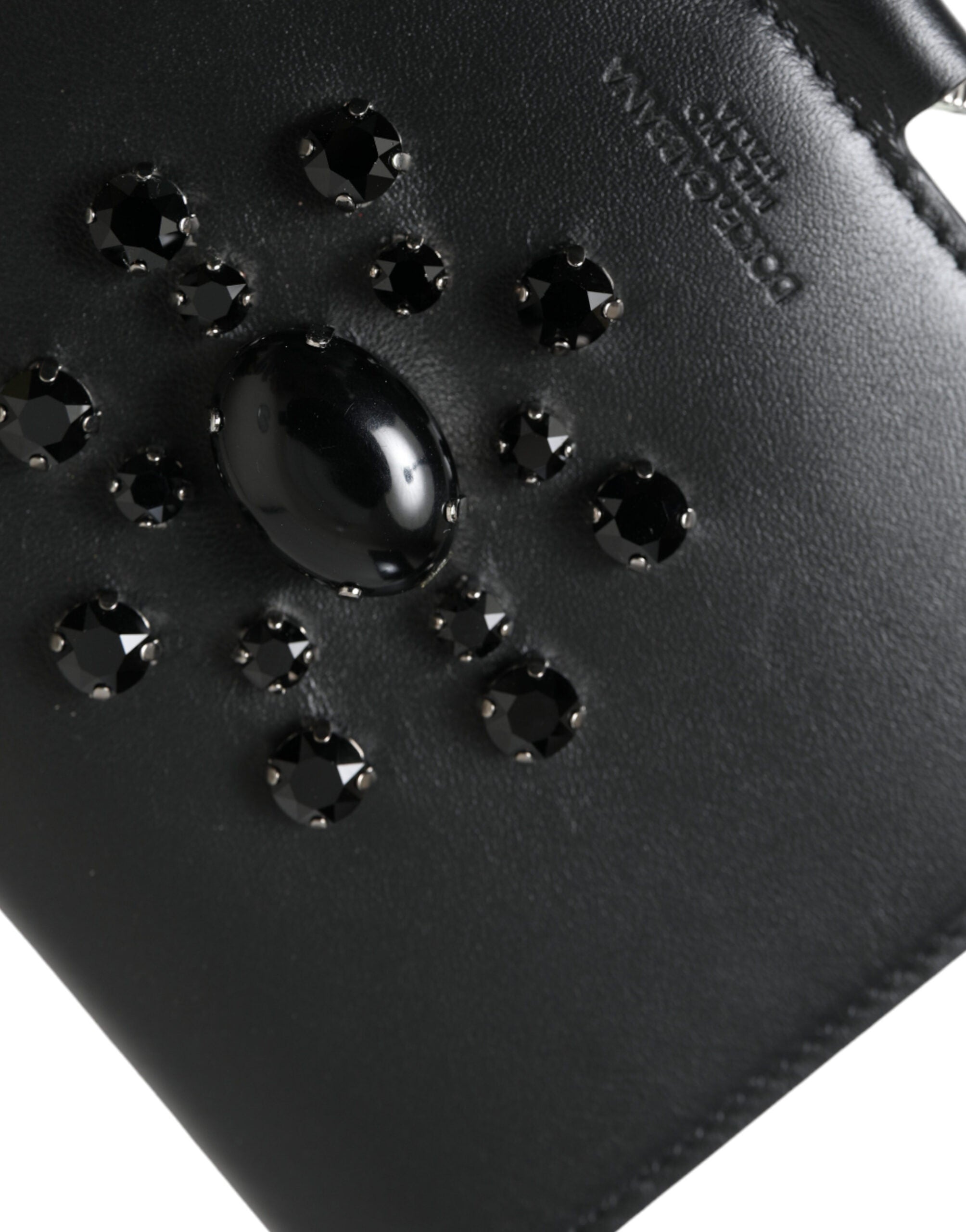Elegant black leather crystal card holder wallet