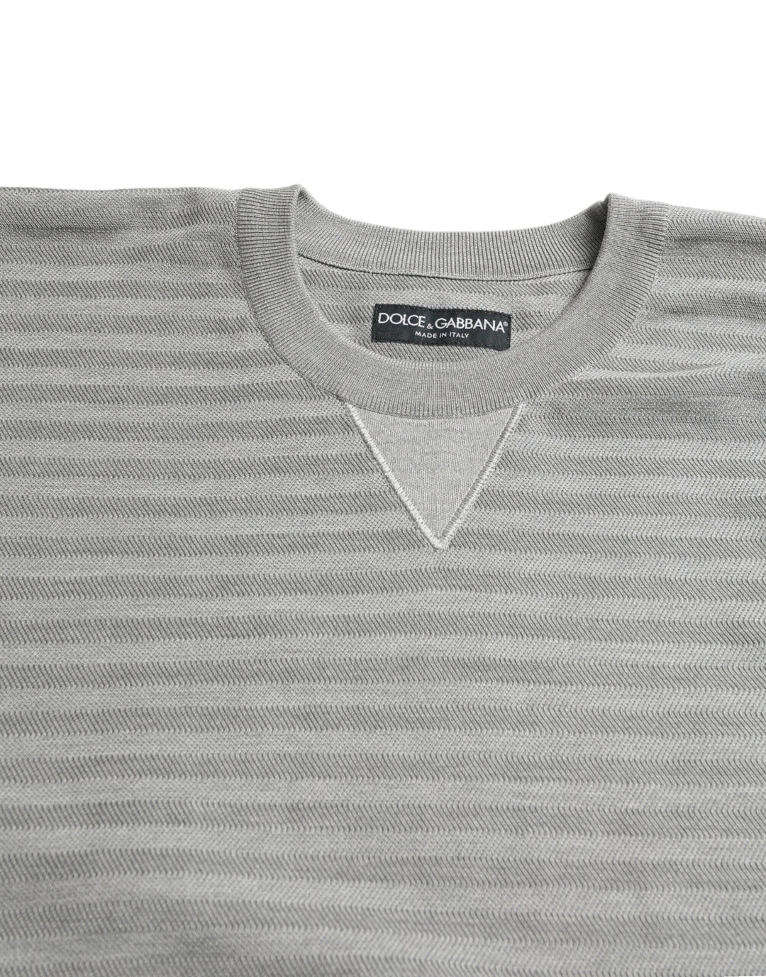 Elegant grey striped silk sweater with round neck