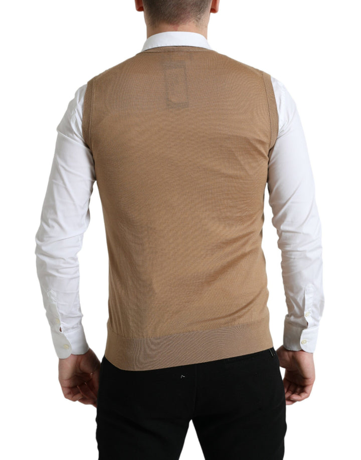 Brauner ärmelloser Pullover aus Wolle