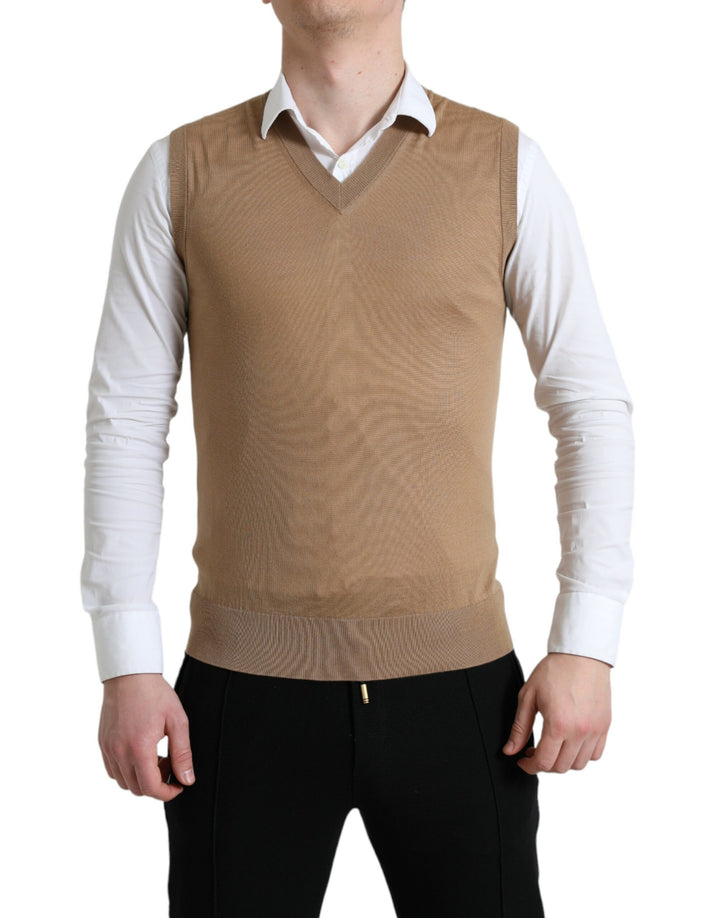 Brauner ärmelloser Pullover aus Wolle