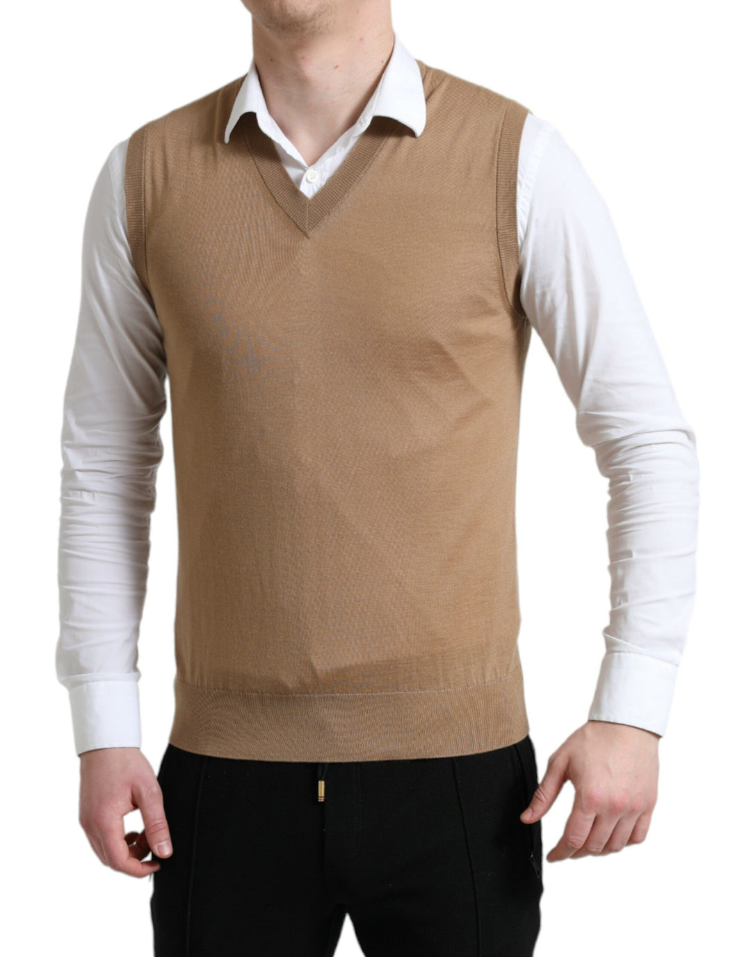 Brauner ärmelloser Pullover aus Wolle