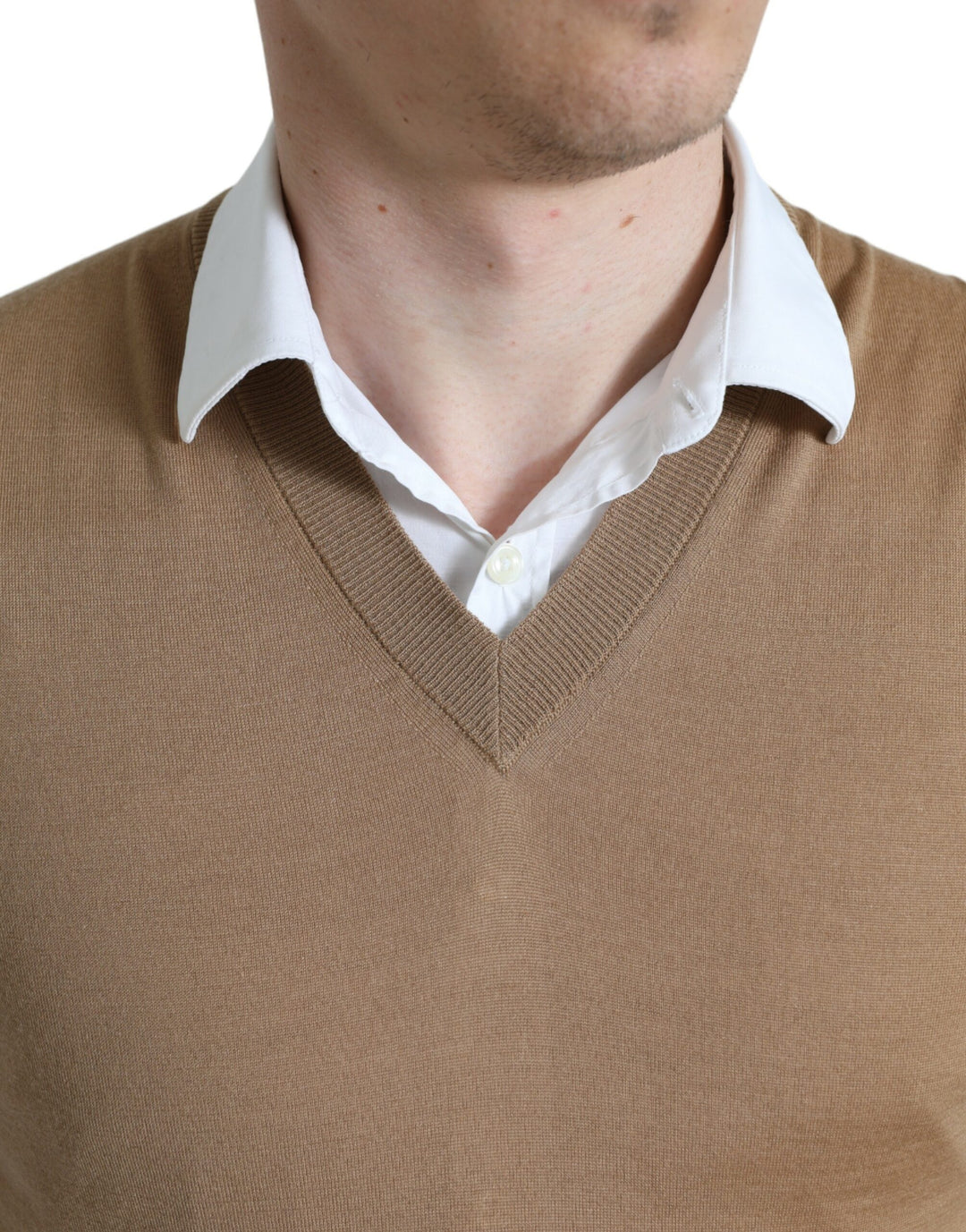 Brauner ärmelloser Pullover aus Wolle