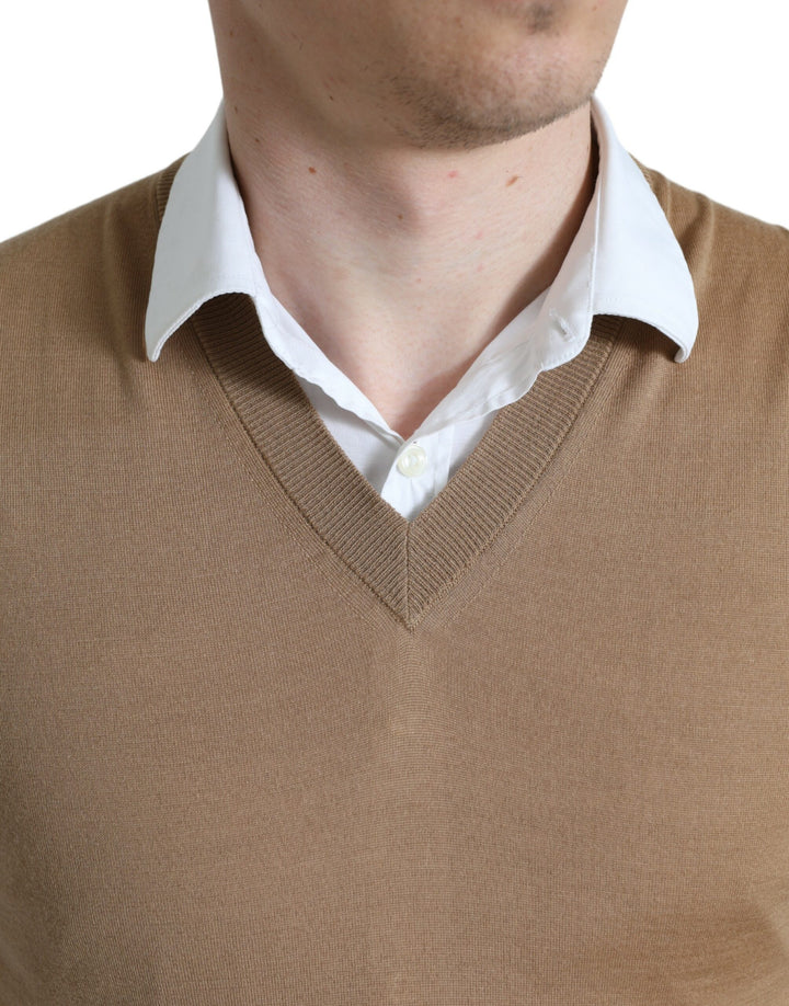 Brauner ärmelloser Pullover aus Wolle