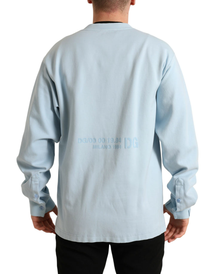 Elegant light blue round neck sweater made from a cotton blend