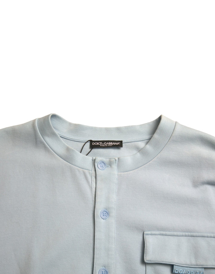 Elegant light blue round neck sweater made from a cotton blend
