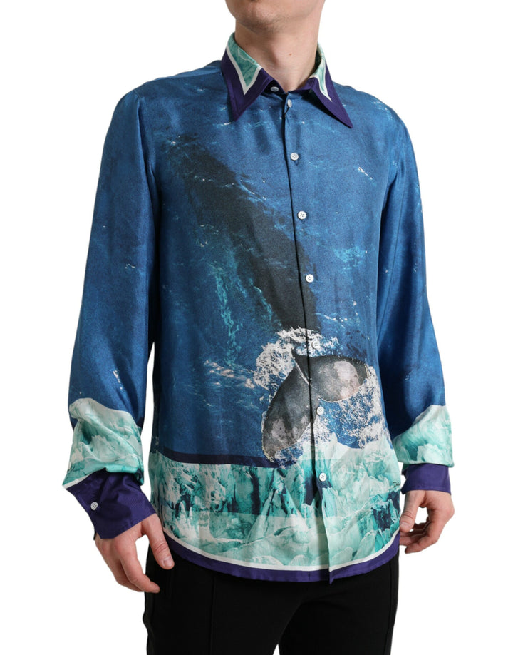 Elegant silk shirt with sea print