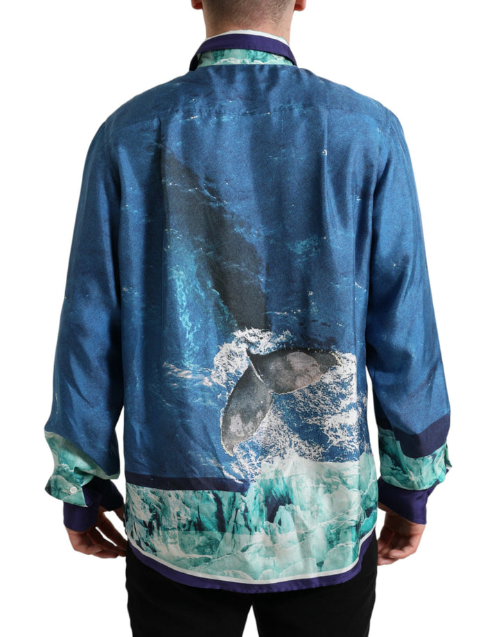 Elegant silk shirt with sea print