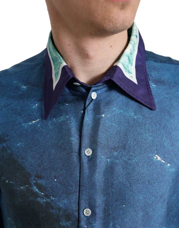 Elegant silk shirt with sea print