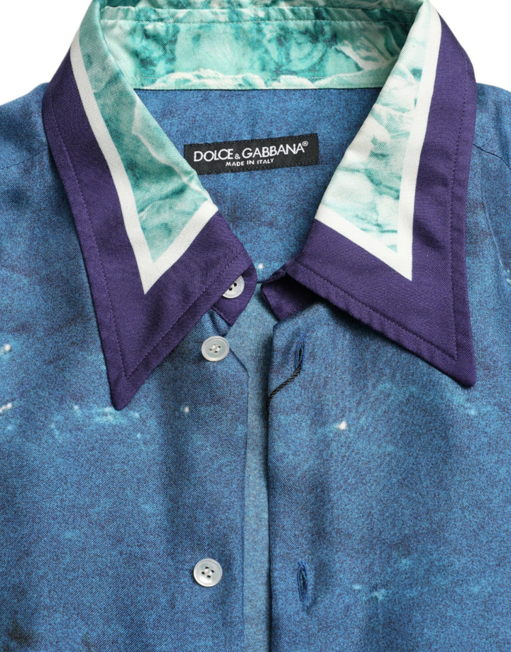 Elegant silk shirt with sea print
