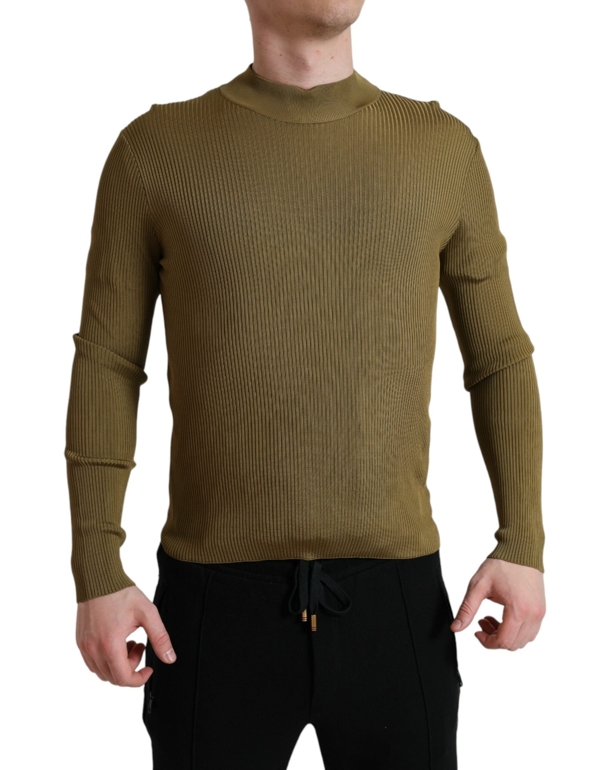 Army green viscose round neck sweater