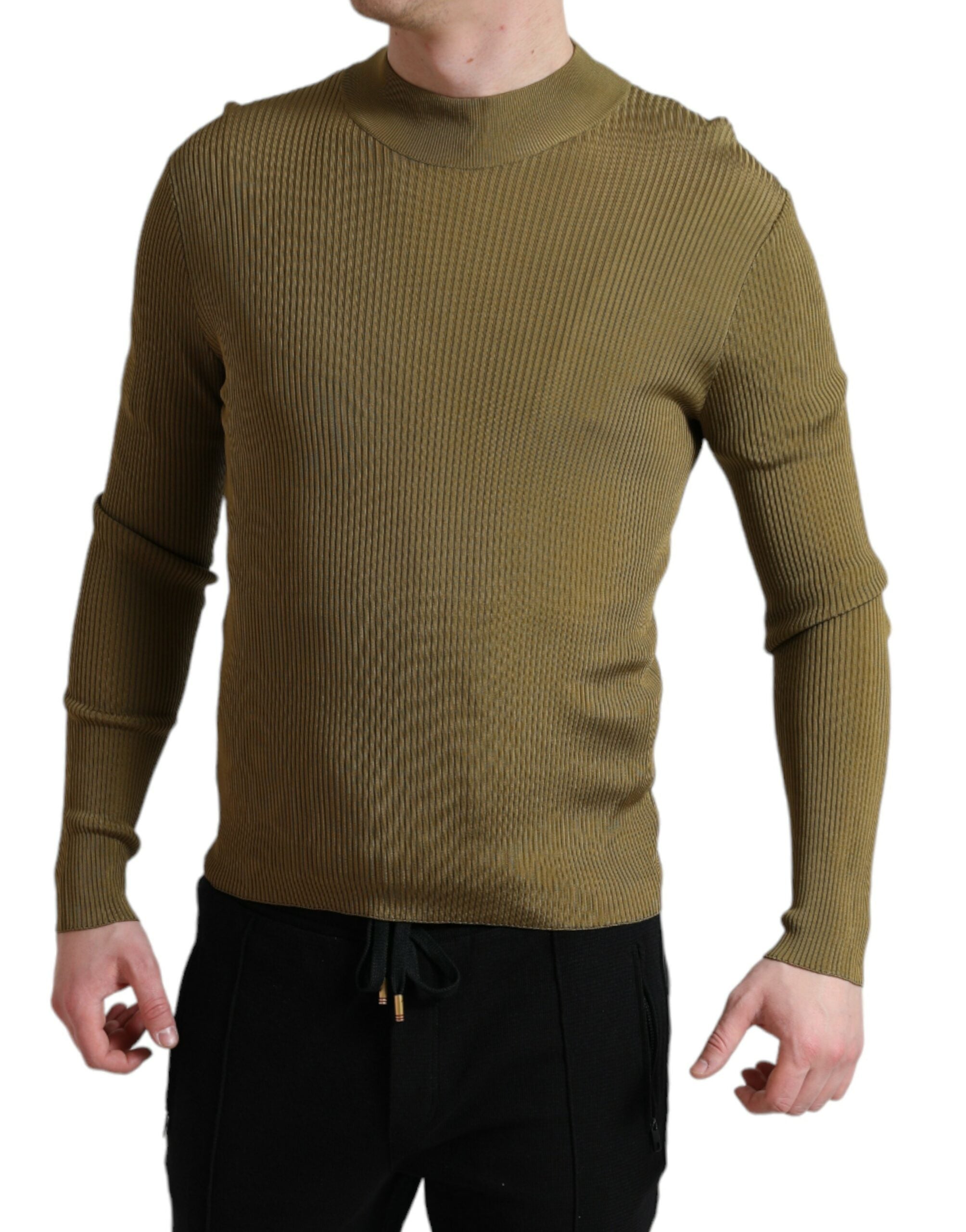 Army green viscose round neck sweater