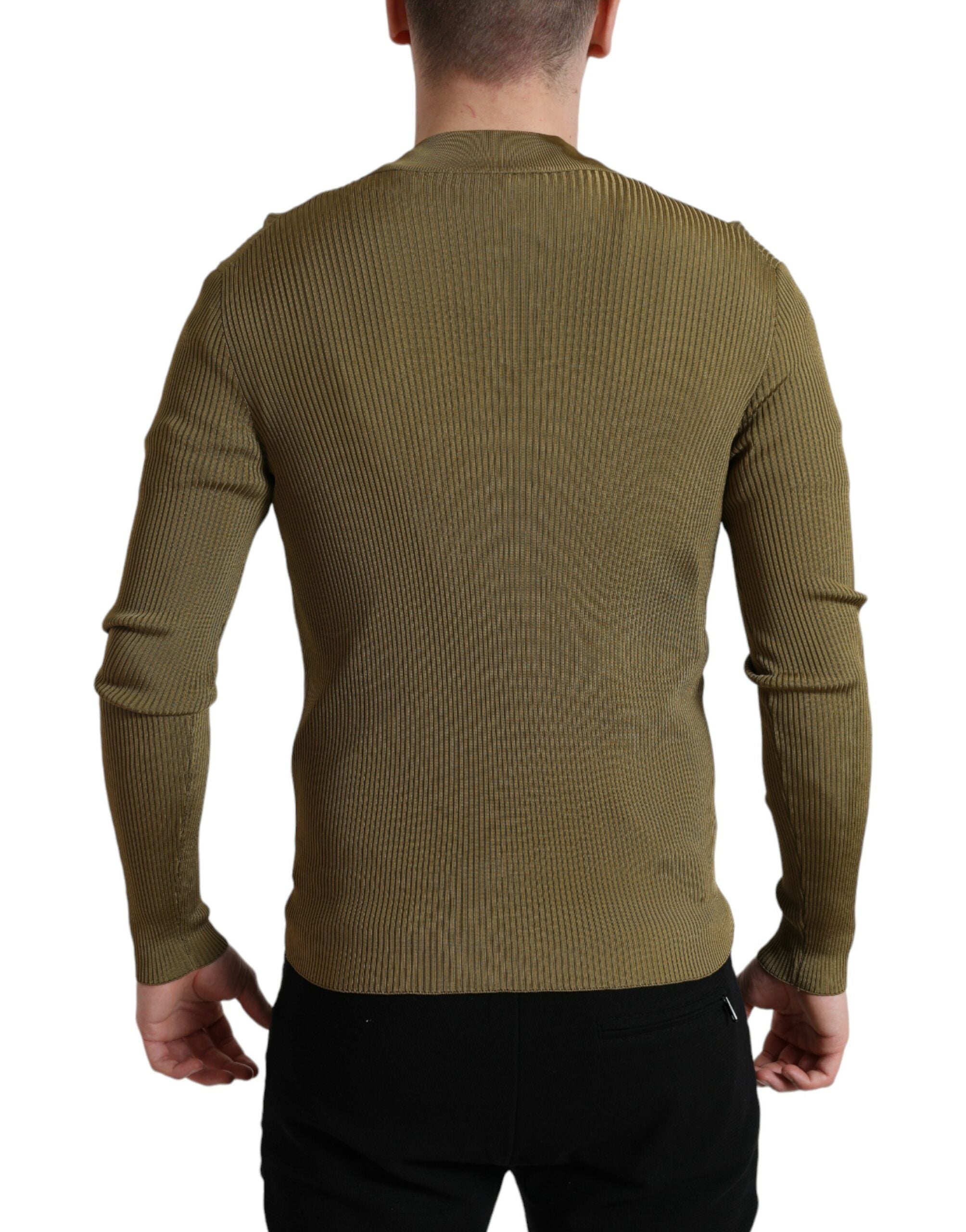 Army green viscose round neck sweater