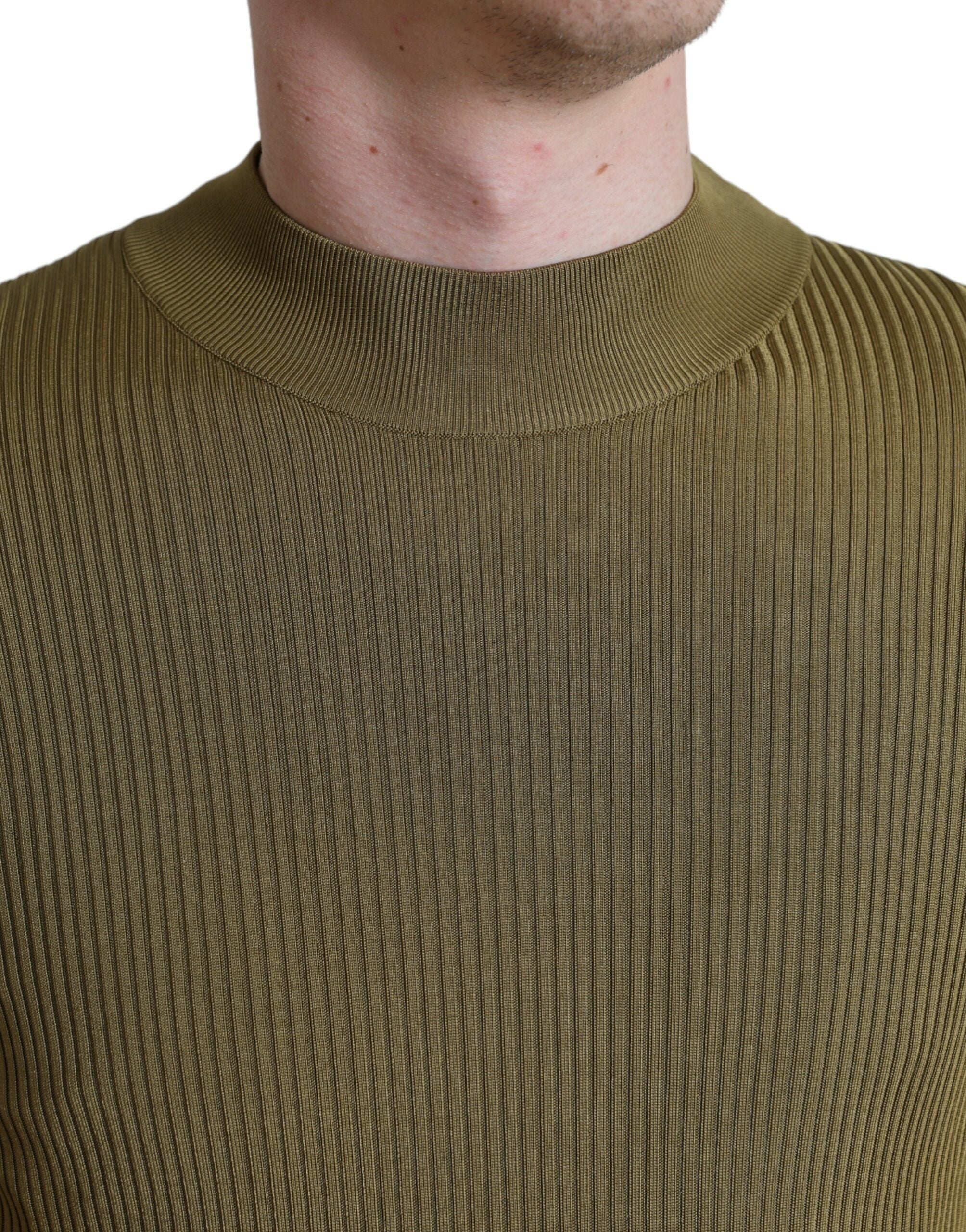 Army green viscose round neck sweater