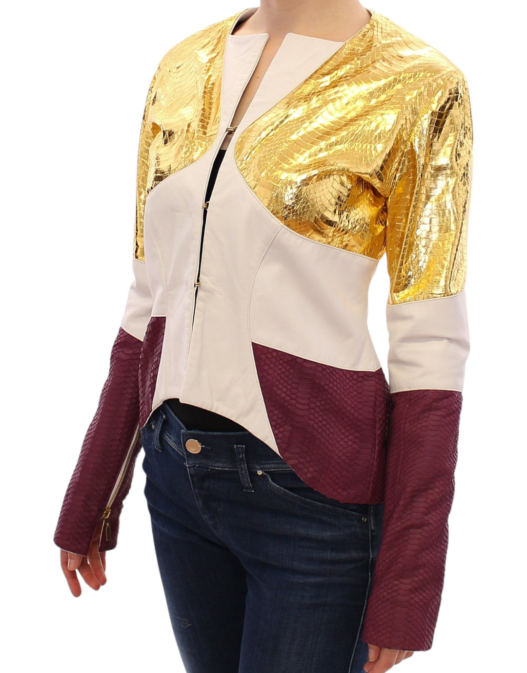 Vladimiro Gioia Elegante Lederjacke mit Metallic-Krokoprägung